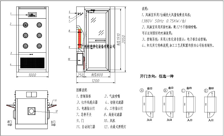 單人雙吹風淋間方案圖 單人風淋間方案圖